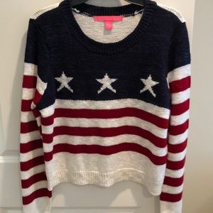 Red white blue sweater with metallic
